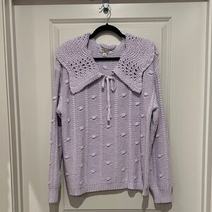 Sandy Liang Lilac Knit Sweater with Crochet Detail